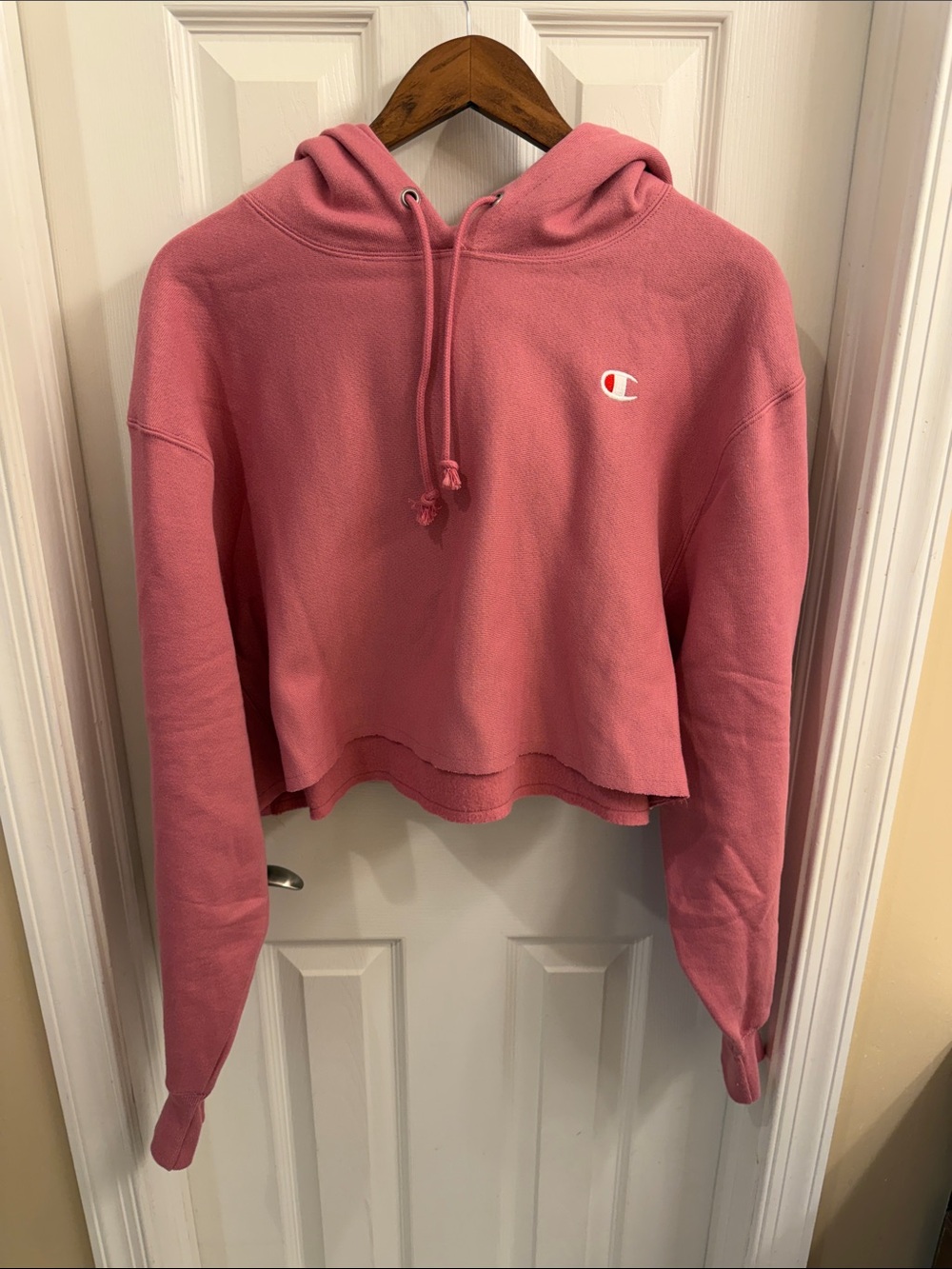 Champion Pink Cropped Hoodie with Small C Logo